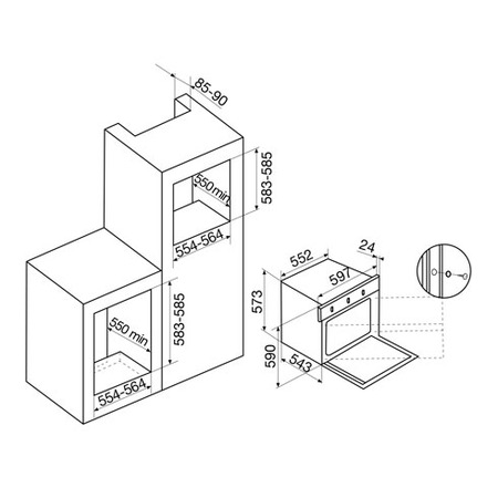 Technical drawing Static Gas Oven / Electric Grill - GFMF21WH - Glem Gas