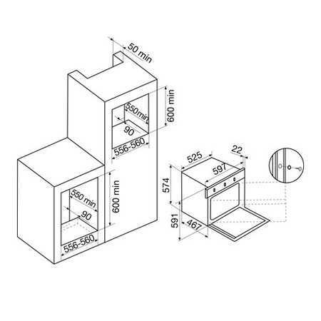 Technical drawing Static Gas Oven / Gas Grill - GFMG21BK - Glem Gas