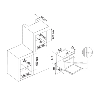 Diseño técnico Horno a gas estático / Grill a gas - GFMG21BK - Glem Gas