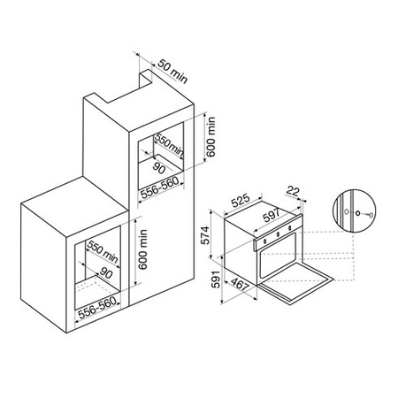 Technical drawing Static Gas Oven / Gas Grill - GFMG21IX - Glem Gas