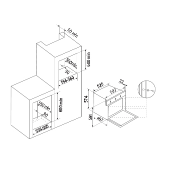 Diseño técnico Horno a gas estático / Grill a gas - GFMG21WH - Glem Gas