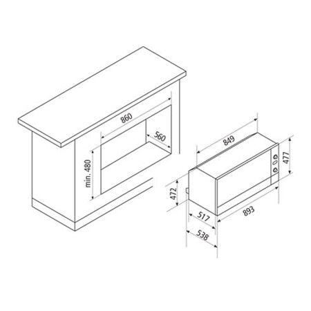 Technical drawing Multifunction Oven 9 Functions - GFP993IX - Glem Gas