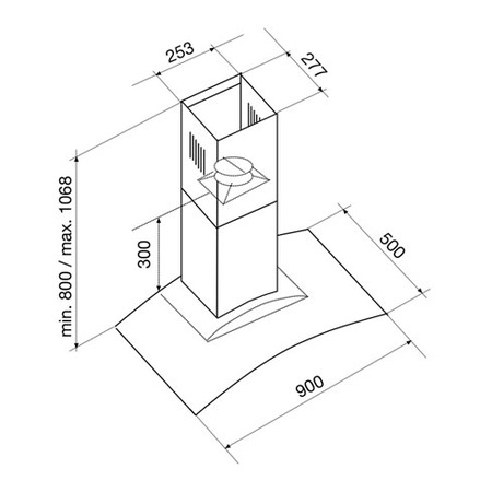 Technical drawing Hoods Wall 90 cm - GHS98IX - Glem Gas