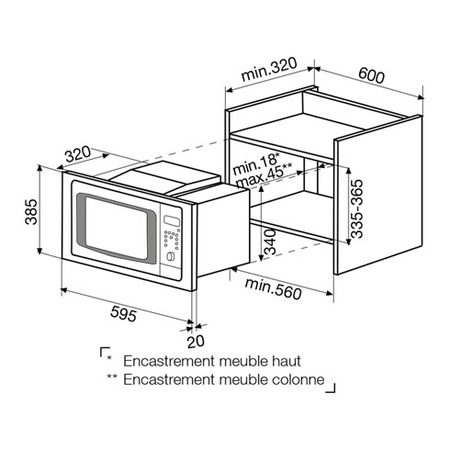 Dessin technique Micro-ondes gril intégrable meuble haut inox - GMI203IX - Glem Gas