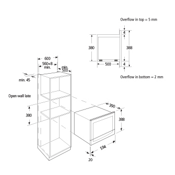 Diseño técnico Horno microondas empotrado Acero inox 25  - GMI253IX - Glem Gas