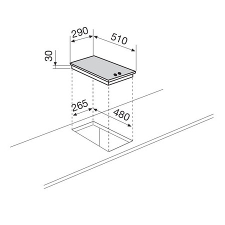 Technical drawing Domino gas Hob 30 cm - GT32IX - Glem Gas