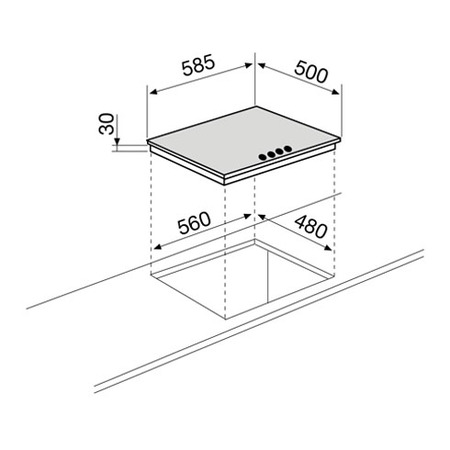 Technical drawing Gas Hob 60 cm black - GT64BK - Glem Gas