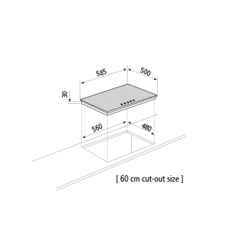 Technical drawing Gas hob  - GT64BK - Glem Gas