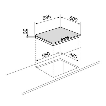 Technical drawing Gas Hob 60 cm black - GT64HBK - Glem Gas