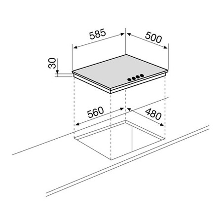 Technical drawing Gas Hob 60 cm - GT64HIX - Glem Gas