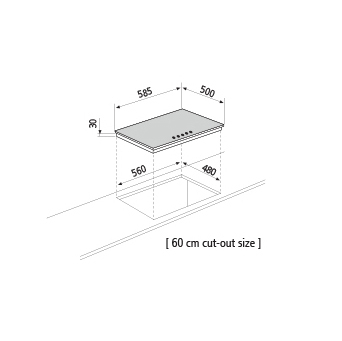 Technical drawing Gas hob - GT64HWH - Glem Gas