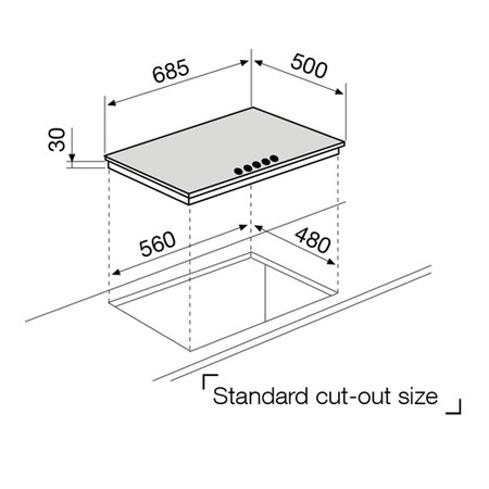 Technical drawing Gas Hob 70 cm black - GT755BK - Glem Gas