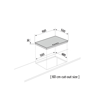 Technical drawing Gas hob - GT755BK - Glem Gas