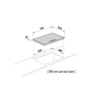 Dessin technique Table gaz - GT755HBK - Glem Gas