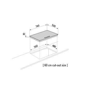 Dessin technique Table gaz - GT755HIX - Glem Gas