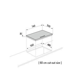 Dessin technique Table gaz - GT755HWH - Glem Gas