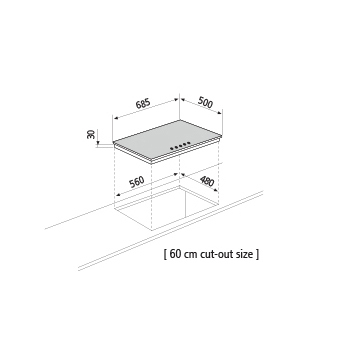 Technical drawing Gas hob - GT755WH - Glem Gas