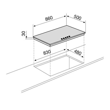 Technical drawing Gas Hob 90 cm - GT955HIX - Glem Gas