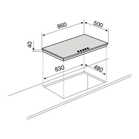 Dessin technique Table gaz 5 foyers 90 cm inox - GT955IX - Glem Gas