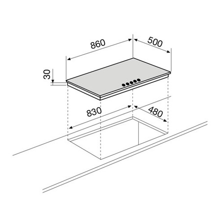 Technical drawing Gas Hob 90 cm white  - GT955WH - Glem Gas