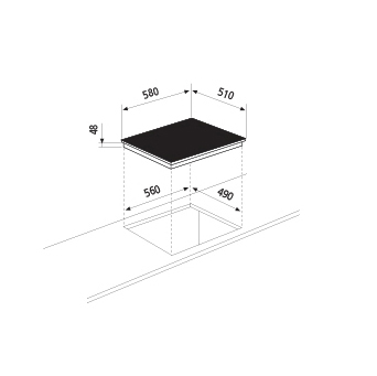 Technical drawing Ceramic Glass Hob 60 cm - GTH64T - Glem Gas