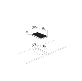 Dessin technique Table de cuisson en vitrocéramique - 2 foyers - GTHP42BK - Glem Gas