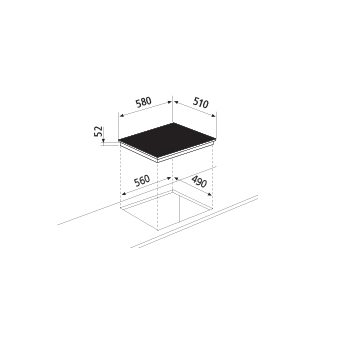 Technical drawing Induction Hob 3 zones - GTI632 - Glem Gas