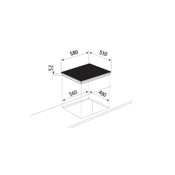 Dessin technique Table à induction - 4 foyers - GTI642 - Glem Gas