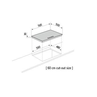 Technical drawing Gas hob - GTL647WH - Glem Gas