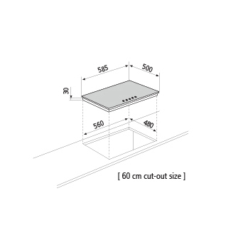 Technical drawing Gas hob - GTL64BK - Glem Gas