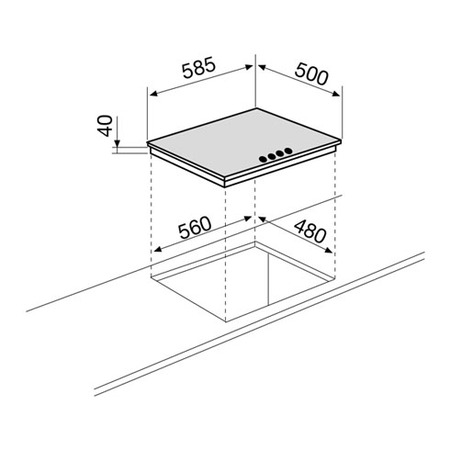 Dessin technique Table gaz 4 foyers 60 cm émaillée blanche - GTL64WH - Glem Gas