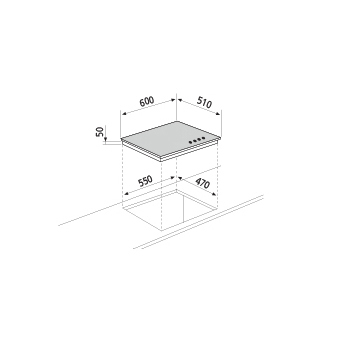 Technical drawing Crystal gas hob - GVP635HBK - Glem Gas