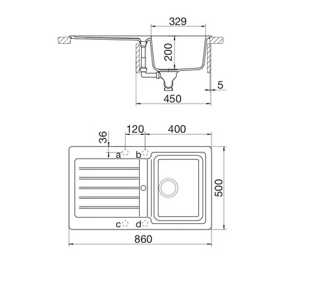 Disegno tecnico Lavello Unigranit Plus Croma - LS1G86C - Glem Gas