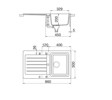 Disegno tecnico Lavello Unigranit Plus Bianco - LS1G86WH - Glem Gas