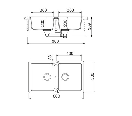 Disegno tecnico Lavello Unigranit Plus Croma - LS286C - Glem Gas