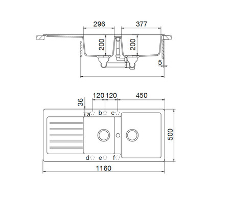 Disegno tecnico Lavello Unigranit Plus Croma - LS2G16C - Glem Gas