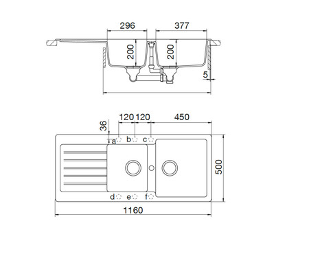 Disegno tecnico Lavello Unigranit Plus Bianco - LS2G16WH - Glem Gas