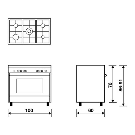 Technical drawing Static Gas Oven Grill gas - M165GI - Glem Gas