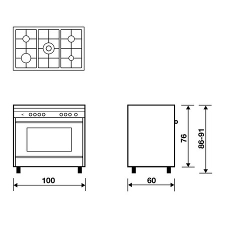 Technical drawing Multifunction Gas oven with fan - M165RI - Glem Gas