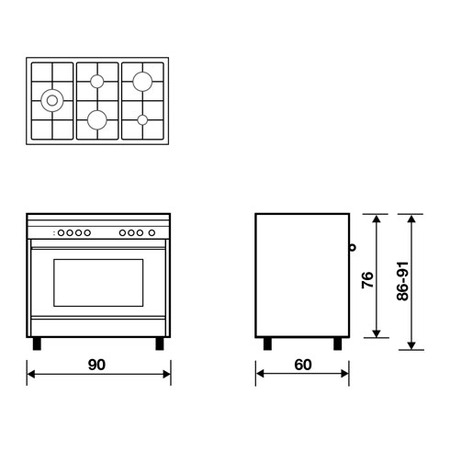 Technical drawing Static electric oven - electric grill - M965EI - Glem Gas