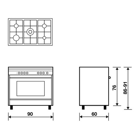 Technical drawing Multifunction Gas oven with fan - M965RI - Glem Gas