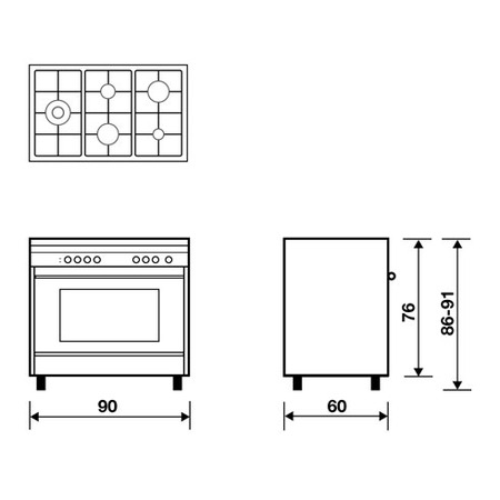 Technical drawing Static Gas Oven Grill gas - M96TGI - Glem Gas