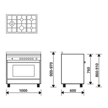 Technical drawing Multifunction Gas Oven with fan - MQ1644RI - Glem Gas