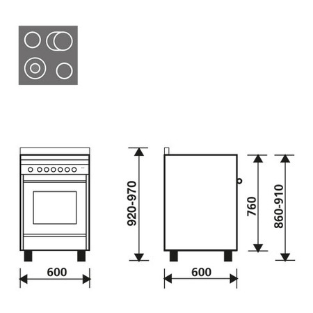 Dessin technique Four électrique multifonction - MQ6623VI - Glem Gas