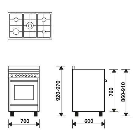 Technical drawing Static gas oven - gas grill - MQ7612GI - Glem Gas