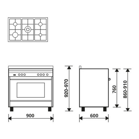 Technical drawing Static gas oven - gas grill - MQB612GI - Glem Gas