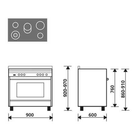 Dessin technique Four électrique multifonction - MQB624VI - Glem Gas