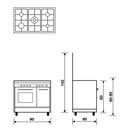 Technical drawing Static Oven with electric grill - PU9612EI - Glem Gas