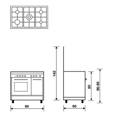 Technical drawing Gas oven with Gas grill - PU9612GI - Glem Gas