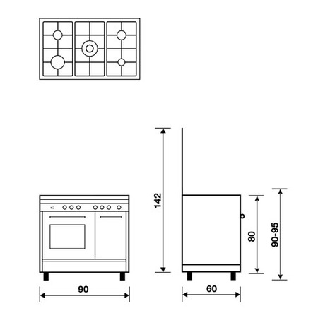 Technical drawing Gas oven with Grill electric - PU9612MI - Glem Gas